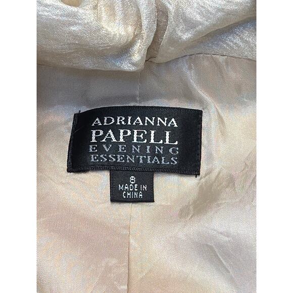 Adrianna Papell Jacket Champagne 3/4 Sleeve Ruffle Belt Elegant Blazer Coat WM 8 - Picture 5 of 12